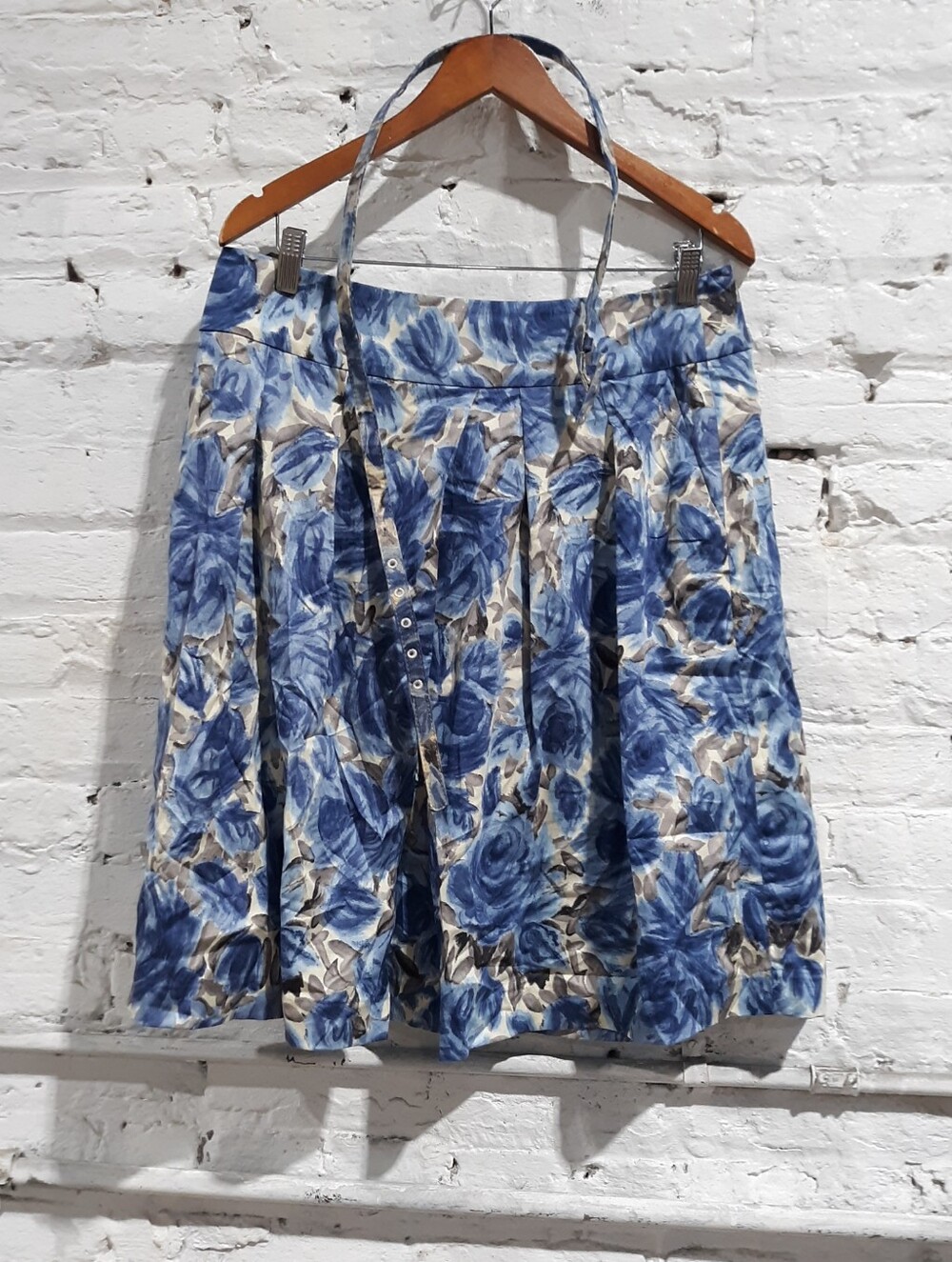 Talbots NWT Blue Floral Pleated A Line Midi Belted Skirt Petites 12P Cotton